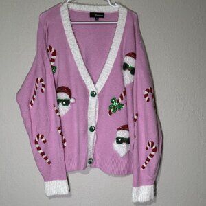 Pink Santa Cardigan Sweater Ugly Sweater Sequins Very Soft Excellent Condition